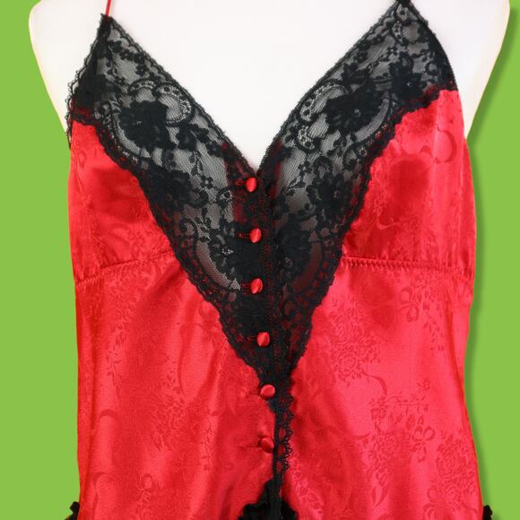 Lauren Alexandra Red Black Floral Lace Lingerie Button Up Cami Top, M - Picture 2 of 4